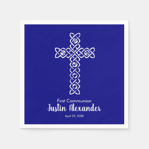 Cross Navy Blue Communion Baptism Christening Napkin