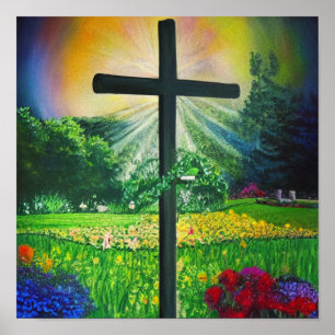 Cross Near a Mountain Poster