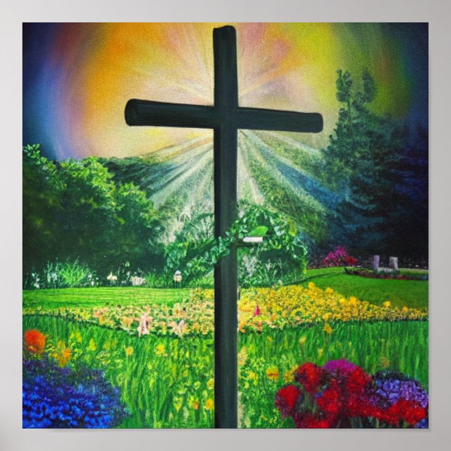 Cross Near a Mountain Poster (Front)