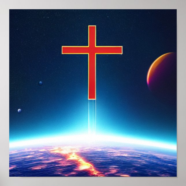 Cross Near Planets Spacescape Poster (Front)