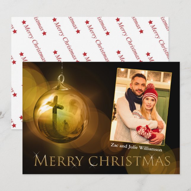 Cross of Christ Ornament Reflection Gold Photo (Front/Back)