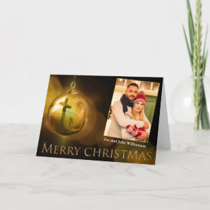 Cross of Christ Ornament Reflection Gold Photo Holiday Card
