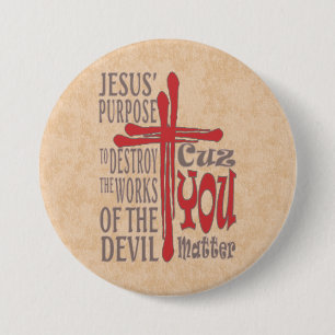 Cross of Christ Red Blood Drops Cuz You Matter 7.5 Cm Round Badge