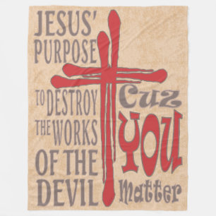 Cross of Christ Red Blood Drops Cuz You Matter Fleece Blanket