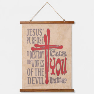 Cross of Christ Red Blood Drops Cuz You Matter Hanging Tapestry
