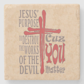 Cross of Christ Red Blood Drops Cuz You Matter Stone Coaster