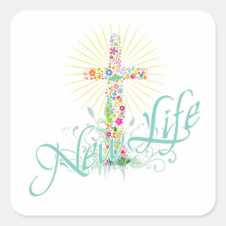 Cross of Flowers NL-1 Square Sticker