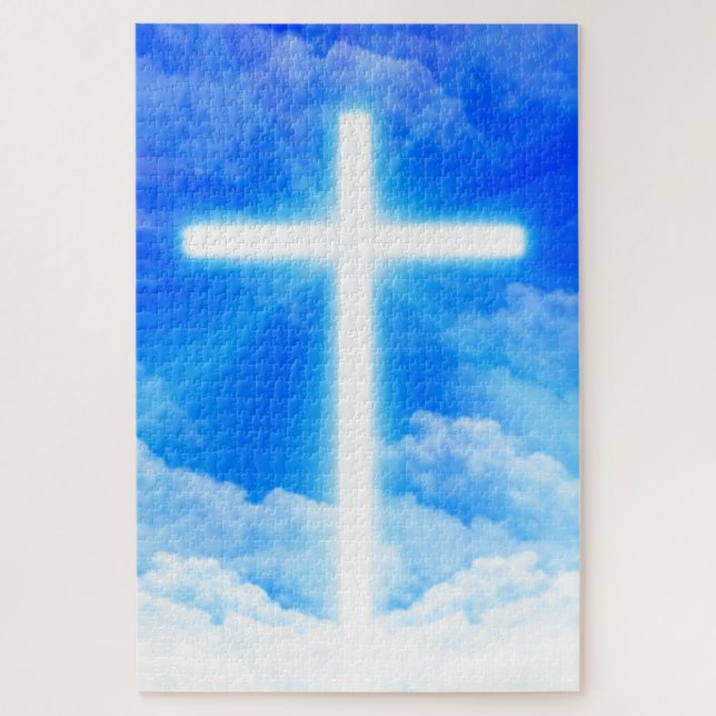 Cross of Light Jesus Christ Customisable Christian Jigsaw Puzzle (Vertical)