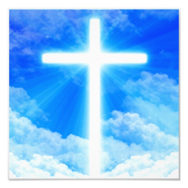 Cross of Light Jesus Christ Customisable Christian Photo Print (Front)