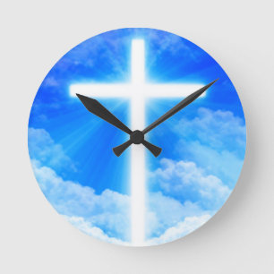 Cross of Light Jesus Christ Customisable Christian Round Clock
