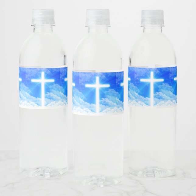 Cross of Light Jesus Christ Customisable Christian Water Bottle Label (Bottles)