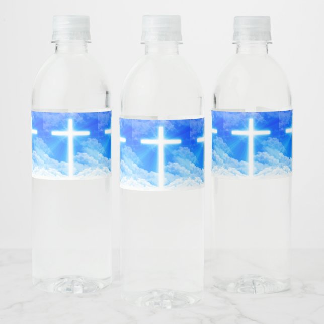 Cross of Light Jesus Christ Customisable Christian Water Bottle Label (Bottles)