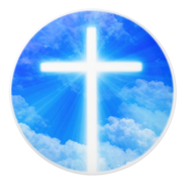 Cross of Light Jesus Christ Customizable Christian Ceramic Knob (Front)