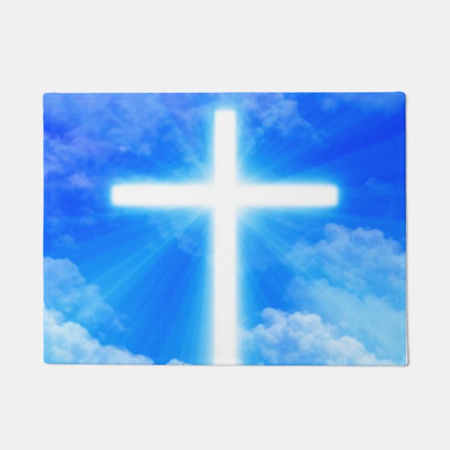 Cross of Light Jesus Christ Customizable Christian Doormat (Front)