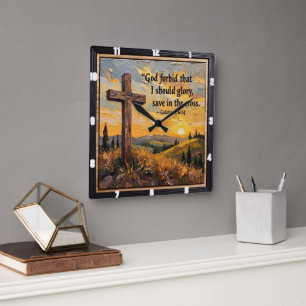 Cross of Light: Sunset Glory Square Wall Clock