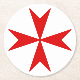 Cross Of Malta (red) Round Paper Coaster