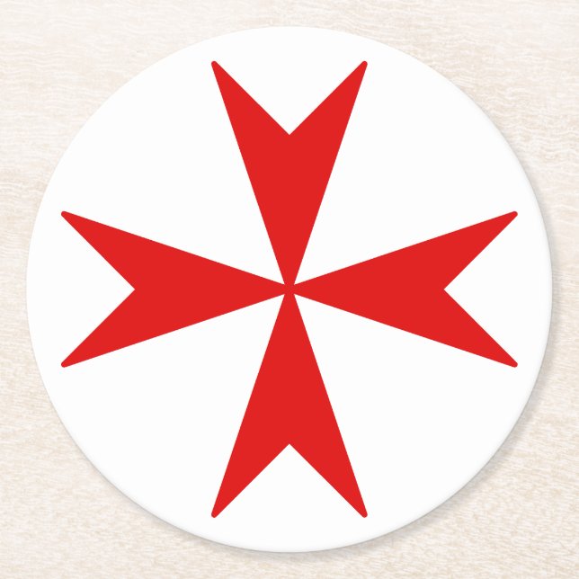 Cross Of Malta (red) Round Paper Coaster (Front)
