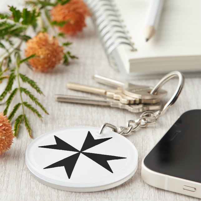 Cross Of Malta v2 (black on white) Key Ring (Front Right)