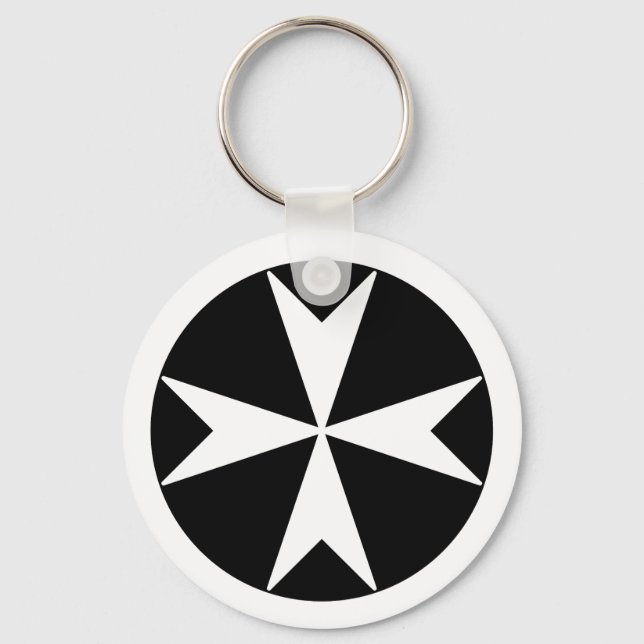 Cross Of Malta v2 (white on black) Key Ring (Front)