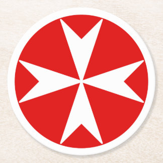 Cross Of Malta v2 (white on red) Round Paper Coaster