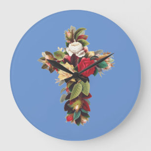 Cross of Roses Large Clock