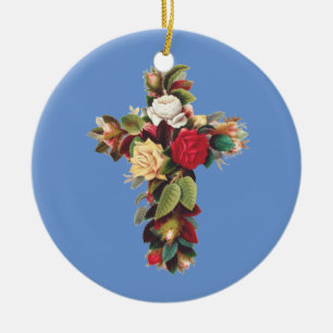 Cross of Roses The Rosicrucian Rose Cross Symbol Ceramic Tree Decoration
