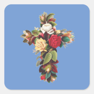 Cross of Roses The Rosicrucian Rose Cross Symbol Square Sticker