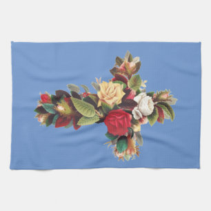 Cross of Roses The Rosicrucian Rose Cross Symbol Tea Towel