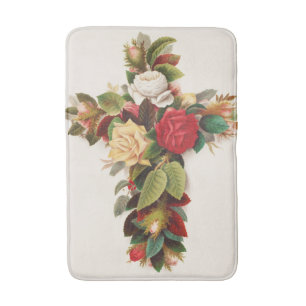 Cross of roses, Victorian era illustration Bath Mat