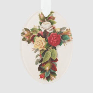 Cross of roses, Victorian era illustration Ornament