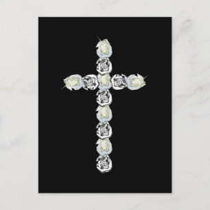 Cross of Silver and White Roses Postcard