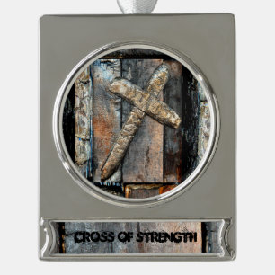 Cross of Strength Silver Plated Banner Ornament