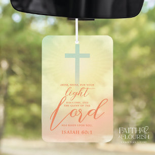 Cross Ombre Sky Clouds Scripture Bible Car Air Freshener