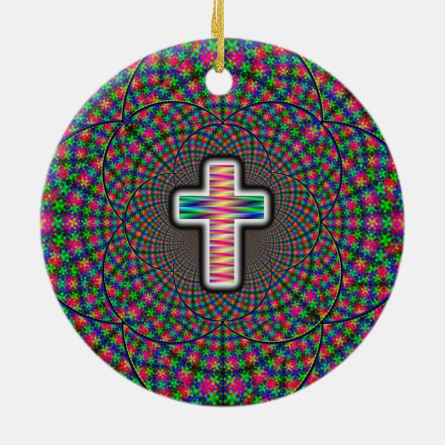Cross on a Digital Background Ceramic Tree Decoration (Back)