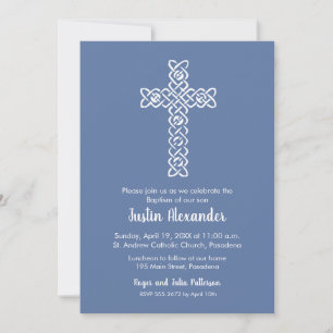 Cross on Blue Grey Baptism, Christening Invites