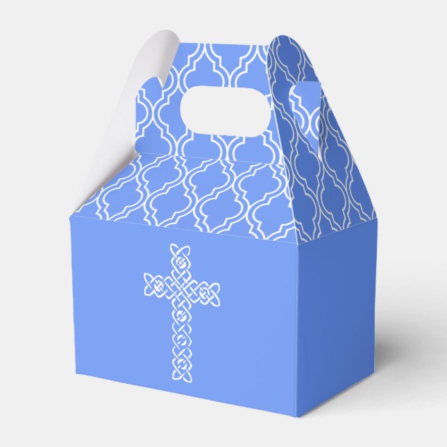 Cross on Cornflower Blue First Communion Favour Box (Front Side)