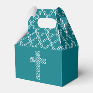 Cross on Dark Teal First Communion Favour Box