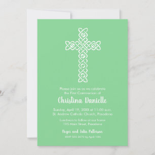 Cross on Mint Green First Communion Invites