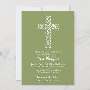 Cross on Moss Green Christening, Baptism Invites