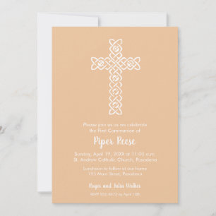 Cross on Peach Baptism, Christening Invitations