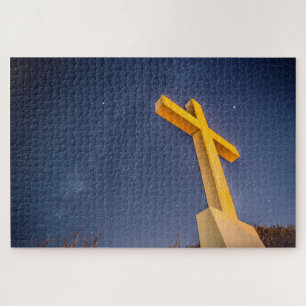 Cross on Pensacola Beach with Milky way Jigsaw Puzzle