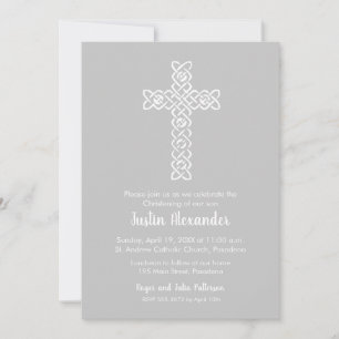 Cross on Platinum Baptism, Christening Invites
