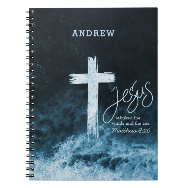 Cross on Raging Water Scripture Verse Personalised Notebook (Front)