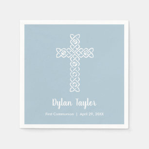 Cross on Steel Blue Religious Napkin