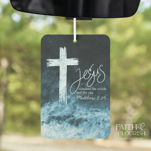Cross on Water Dark Blue Bible Scripture Car Air Freshener
