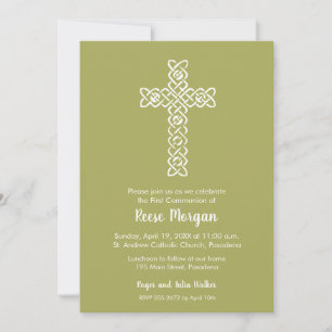 Cross on Yellow Green Baptism, Christening Invites
