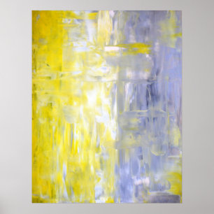 'Cross Over' Grey and Yellow Abstract Art Poster