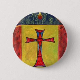 Cross over Snake Mediaeval Style Cross Design 6 Cm Round Badge