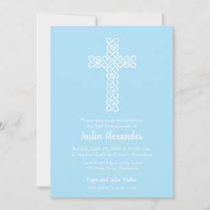 Cross & Pale Blue First Communion Invitations