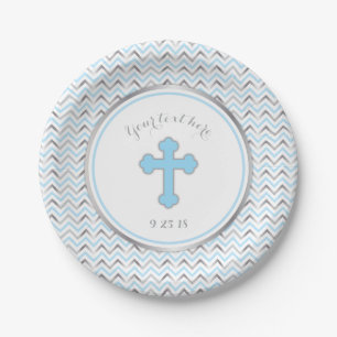 Cross Paper Plates-Blue & Silver Paper Plate